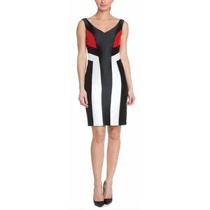 Theia Dress NWT SZ 2 Black Red White V-neck Sheath